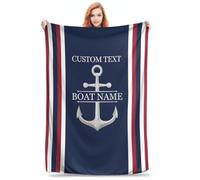 OOEREWGF Personalizzato Nautico A Tema Benvenuto A Bordo Coperta Blu Marino, Bussola Personalizzata Nave A Vela Yacht Nome Barca Gettare Coperta Regalo Per I Proprietari Di Barche, Casa Del Lago