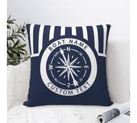 OOEREWGF Personalizzato Nautico Oceano Tema Blu Cuscini, Personalizzato Sailor Vela Yacht Barca Capitano Nome Cuscino Con Bussola, Barca Nave A Vela Vela Cuscini Regali