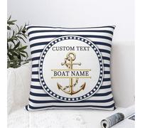 OOEREWGF Personalizzato Nautico Oceano Tema Blu Cuscini, Personalizzato Sailor Vela Yacht Barca Capitano Nome Cuscino Con Bussola, Barca Nave A Vela Vela Cuscini Regali