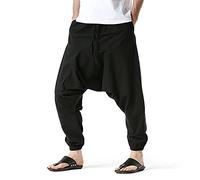 OOGUDE Pantaloni Harem Hippie da uomo, larghi, a gamba larga, per yoga, estate, spiaggia, Nero , S