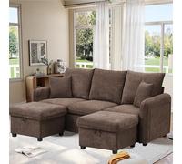 OOIILLEE Divano a 3 posti imbottito a forma di U, divano a dondolo con 2 pouf di stoccaggio, divano convertibile con funzione letto, divano componibile con 2 cassetti, ciniglia, marrone