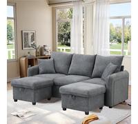 OOIILLEE Divano a 3 posti imbottito a forma di U, divano a dondolo con 2 pouf di stoccaggio, divano convertibile con funzione letto, divano componibile con 2 cassetti, ciniglia