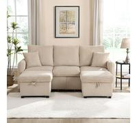 OOIILLEE Divano a 3 posti imbottito a forma di U, divano a dondolo con 2 pouf di stoccaggio, divano convertibile con funzione letto, divano componibile con 2 cassetti, Beige, Cord-Stoff