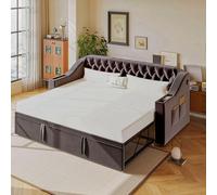 OOIILLEE Divano letto 90/180 x 190 con ricarica USB e ripostiglio, letto estraibile a 2 posti con rete a doghe, imbottito divano convertibile, tessuto velluto, grigio scuro (materasso non incluso)