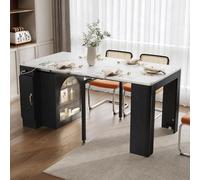 OOIILLEE Isola da cucina su ruote, tavolo allungabile con vassoio rimovibile, carrello da sala da pranzo mobile con multipresa, credenza o tavolo da bar per cucina e sala da pranzo, nero