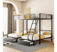 OOIILLEE Letto a castello a 3 posti con cassetti, con scala, armadio e tavolino piccolo, telaio letto in metallo, trasformabile in 3 letti, adatto per adolescenti e bambini, 140 x 200 cm+90 x 200 cm