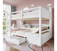 OOIILLEE Letto a castello per bambini con cassetti, letto a castello 2 posti con scomparti per riporre oggetti, letto per bambini con telaio letto bianco (senza materasso)