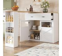 OOIILLEE Tavolo da bar allungabile con spazio di archiviazione (138-204 × 39 × 104 cm), tavolo da pranzo rotante a 360 °, mobile da cucina, credenza con ripiani, bianco