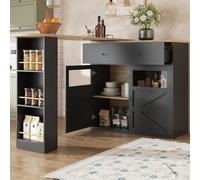 OOIILLEE Tavolo da bar allungabile con spazio di archiviazione (138-204 × 39 × 104 cm), tavolo da pranzo rotante a 360 °, mobile da cucina, credenza con ripiani, nero