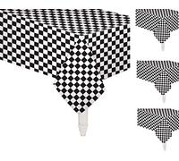 Oojami Pack of 4 Black & White Checkered Flag Table Cover Party Favor Checkered Tablecloth Disposable Checkered Racing Table Cover (54" x 108" Rectangle)