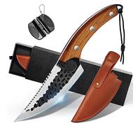 OOKUU Coltello da chef, 5 pollici a mano forgiato coltelli da cucina con affilacoltelli, coltelli da cucina affilati disossamento coltelli con fodero in pelle e cordino, set di coltelli chef