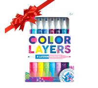 Ooly Pennarelli bifacciali a strati colorati - Set di 8 pennarelli colorati, 16 colori con punta a scalpello e punta su ogni pennarello per bambini, pennarelli a doppia estremità per forniture