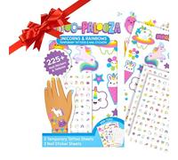 Ooly Set di 35 tatuaggi temporanei con unicorno e arcobaleno e 192 adesivi per unghie per bambini, attività pasquali per neonati, tatuaggi per bambini, atossici e sicuri, regali per feste e
