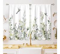 oolygoo Tende per finestre da cucina con fiori e foglie di eucalipto verde menta salvia verde eucalipto tende corte per trattamento del bagno tende a livello 69,8 x 99,1 cm