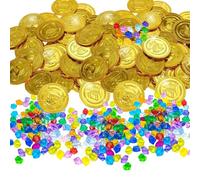 oooaooo 200 scrigni per il compleanno dei bambini, monete d'oro per bambini, caccia al tesoro, 6 anni, caccia al tesoro, festa per bambini (50 monete d'oro + 150 gemme)