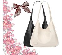 Ooomay Maya Bag Vegan Leather Trendy Soft Tote Bag, Borsa a tracolla da donna, casual, morbida, per uso quotidiano, 2 pezzi-A