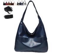 Ooomay Tote Bag, Large Capacity Vegan Leather Tote Handbags, Vintage Casual Trendy Simple The Perfect Everyday Bags (Deep Blue)