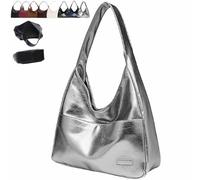 Ooomay Tote Bag, Large Capacity Vegan Leather Tote Handbags, Vintage Casual Trendy Simple The Perfect Everyday Bags (Silver)