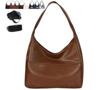 Ooomay Tote Bag, Large Capacity Vegan Leather Tote Handbags, Vintage Casual Trendy Simple The Perfect Everyday Bags (Brown)