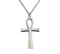 OOOVAVNE Classico ciondolo a forma di croce Ankh, simbolo di vita, color argento antico, con catena corta e lunga, for collane da donna, 1 pezzo(45cm,Round chain)