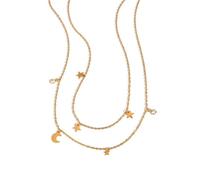 OOOVAVNE Collana con catena doppia a forma di stella e luna bianca in acciaio inossidabile, versatile ed elegante, for donna, 1 pezzo