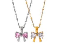 OOOVAVNE Collana con catena e fiocco in diamanti cubici bianchi, gioiello dorato alla moda, 1 pezzo(JDN2403023)