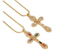 OOOVAVNE Collana con ciondolo a croce in zircone colorato geometrico in acciaio inossidabile vintage, set di gioielli da donna, 1 pezzo(JDN0112038-CR)