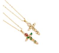 OOOVAVNE Collana con ciondolo a croce rosa con zirconi colorati irregolari in acciaio inossidabile, di lusso, da donna, alla moda, regalo, 1 pezzo(JDN0112039-CR)