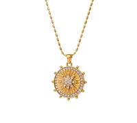 OOOVAVNE Collana con ciondolo a forma di bussola con cerchio a stella bianca in acciaio inossidabile alla moda, gioiello da donna, 1 pezzo