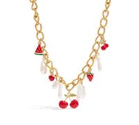 OOOVAVNE Collana con ciondolo a forma di ciliegia e fragola con perla irregolare, in acciaio inossidabile, gioiello minimalista da donna, 1 pezzo(JDN0304011)