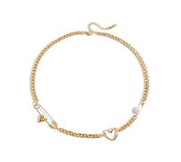 OOOVAVNE Collana con ciondolo a forma di cuore con perla e fermaglio for carta, in acciaio inossidabile, elegante gioiello da donna, regalo, 1 pezzo