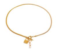 OOOVAVNE Collana con ciondolo a forma di lucchetto e perla in acciaio inossidabile, squisita ed elegante moda quotidiana for le donne, 1 pezzo