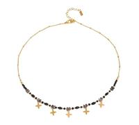 OOOVAVNE Collana con ciondolo a quattro stelle in acciaio inossidabile con pietra naturale nera irregolare della Boemia, regalo for donna, 1 pezzo