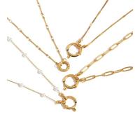 OOOVAVNE Collana con ciondolo con perla naturale, stile oceano, in acciaio inossidabile dorato, fatta a mano, 1 pezzo(JDN0203023)