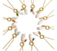 OOOVAVNE Collana con ciondolo di perle naturali e colorate, in acciaio inossidabile, con 12 pietre portafortuna, regalo 1 pezzo(Mar)