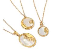 OOOVAVNE Collana con ciondolo in acciaio inossidabile con conchiglia bianca naturale, ciondolo a forma di luna e stella, rotondo e irregolare, gioiello da donna, 1 pezzo(JDN21076)