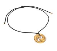 OOOVAVNE Collana con ciondolo rotondo cavo alla moda, in corda nera, in acciaio inossidabile, accessorio di gioielleria da donna, 1 pezzo(JDN2406006)