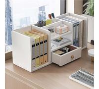 OOPDNEGAK Libreria Da Scrivania Da Appoggio, Scaffale Aperto Da Scrivania Con Cassetti, Organizer Da Scrivanias In Legno Per Ufficio, Espositore Da Tavolo Per Toletta Dormitorio(White)