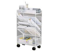 OOPDNEGAK Libreria Multistrato Da Scrivania, Libreria Mobile In Metallo/Carrello Portaoggetti, Portadocumenti Da Terra Con Ruote, Espositore Per Libri E Riviste(White)