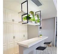 OOPDNEGAK Mensola Soffitto - Portabottiglie Appendere Soffitto 2 Livelli, Supporto Piante Parete In Ferro Battuto, Portabicchieri In Legno Massello, Mensola Decorativa Sospesa