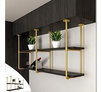 OOPDNEGAK Mensole sospese galleggianti - Portabottiglie soffitto, Supporto piante sospeso 2 livelli ferro, scaffale cucina legno massello soffitto, supporto piante sospeso esterni