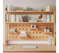 OOPDNEGAK Scaffale Da Scrivania - Libreria Da Scrivania Per Computer - Libreria Multiuso Da Appoggio, Scaffale Organizer Da Scrivania In Legno Massello, Con Divisori, Espositore Portaoggetti(Natural)