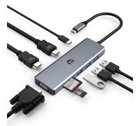 OOTDAY Hub USB C HDMI, 9 in 1 USB C Hub Adattatore compatibile con laptop e altri laptop USB di tipo C, tra cui 2 x 4K HDMI, VGA, 100 PD, 3 USB 3.0