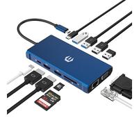 OOTDAY Hub USB C, USB C 3.0, 4 USB A, splitter USB C 12 in 1 per Dell/HP/Lenovo/Mac Book Pro, tripla schermata USB con 2 x 4 K HDMI, Ethernet, 100 W PD