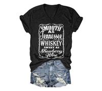 Ooth As Tennessee Whisky Sweet As Berry Wine Top per le donne Liscio come Tennessee Whisky Camicia da donna 2026 Maglietta ampia T-shirt alla moda Lettera T-shirt Casual Carino Scollo a V Estate, Nero