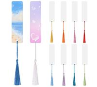 OOTSR 10 Pezzi Segnalibro in Alluminio per Sublimazione con Foro e 10 Pezzi Nappe Colorate, Stampa a Doppia Faccia, per Progetti Fai da Te di Segnalibri e Etichette Regalo