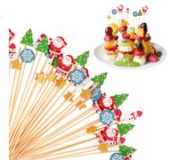 OOTSR 100 Bastoncini Cocktail di Natale, 13cm Stuzzicadenti in Bambù di Babbo Natale Albero Stella Pupazzo di Neve per Feste, Feste Decorazioni per Frutta Finger Food Stuzzichini Bevan, 5 Stili