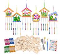 OOTSR 12Pz Casa in Legno Scacciapensieri, Lavoretti Creativi Fai Da Te Decorazione per Dipingere Bambini, Artigianato a Primaverile Kit Campanelli a Vento Regali per Ragazze Ragazzi