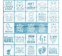OOTSR 22 Pezzi Stencil per Pittura a Tema Bambino Riutilizzabile, 13cm Stencil Decorativi Plastica per Pittura DIY, Stencil Animale e Parole, per Muro Tessuto Scrapbooking Decorazione