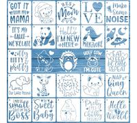 OOTSR 25 Stencil per Pittura a Tema Bambino Riutilizzabile, 13cm Stencil Decorativi Plastica per Pittura DIY, Stencil Animale e Parole, per Muro Tessuto Scrapbooking Decorazione